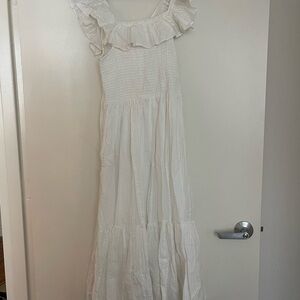 Off The Shoulder White Ruffled Maxi Dress